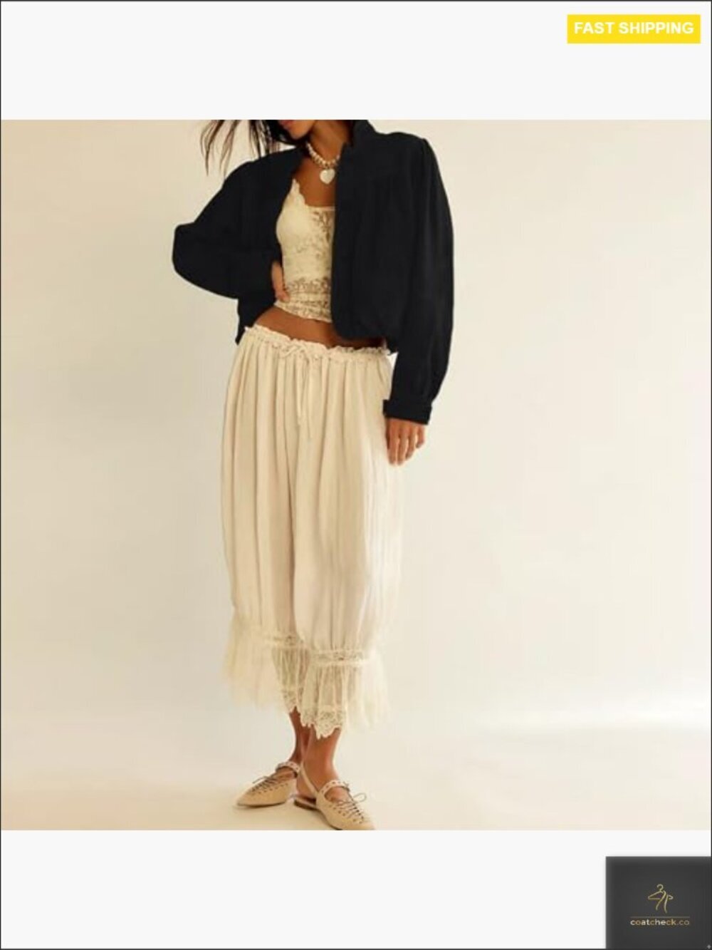 Faux Suede Oversized Cropped Jacket with Puffed Sleeves and Stand Collar - Picture 6 of 7